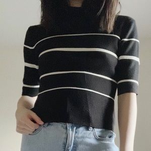 vintage striped quarter sleeve sweater